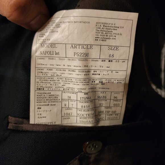 Suitsupply Solid Navy Blue Slim Fit Super 110's Italian Wool Suit 38R - Picture 5 of 10